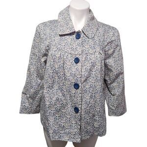 Sonoma Life + Style button front jacket blue grey print large cotton new